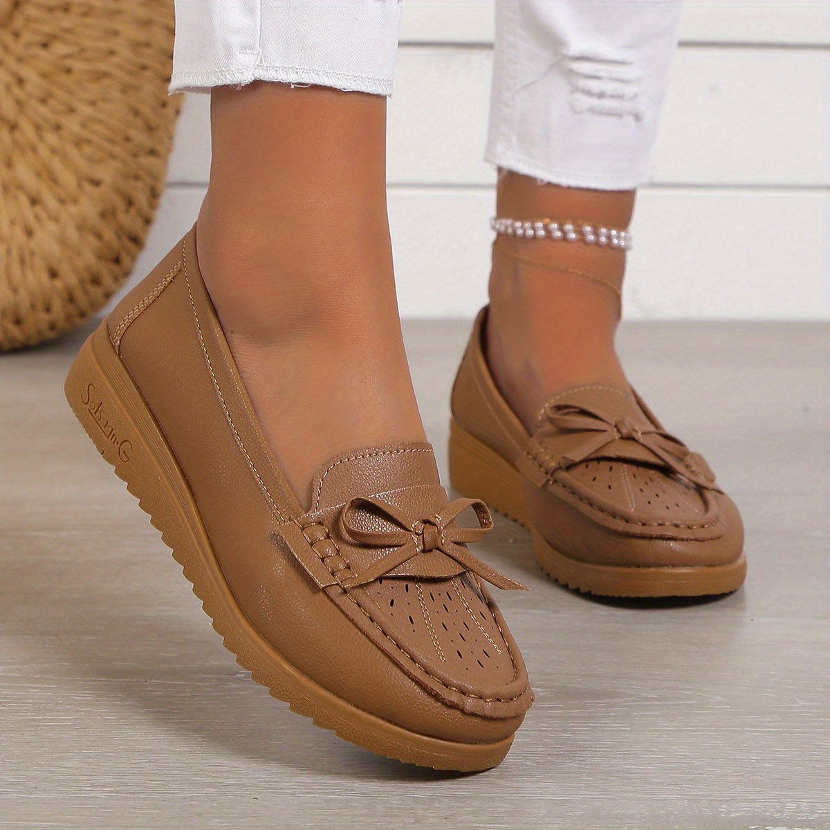 Beige Loafers met Strik - Mila