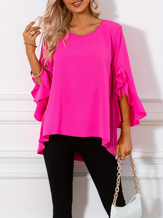 Felroze Ruffle Mouw Blouse - Esmé