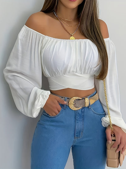 Witte Off Shoulder Crop Top - Luna