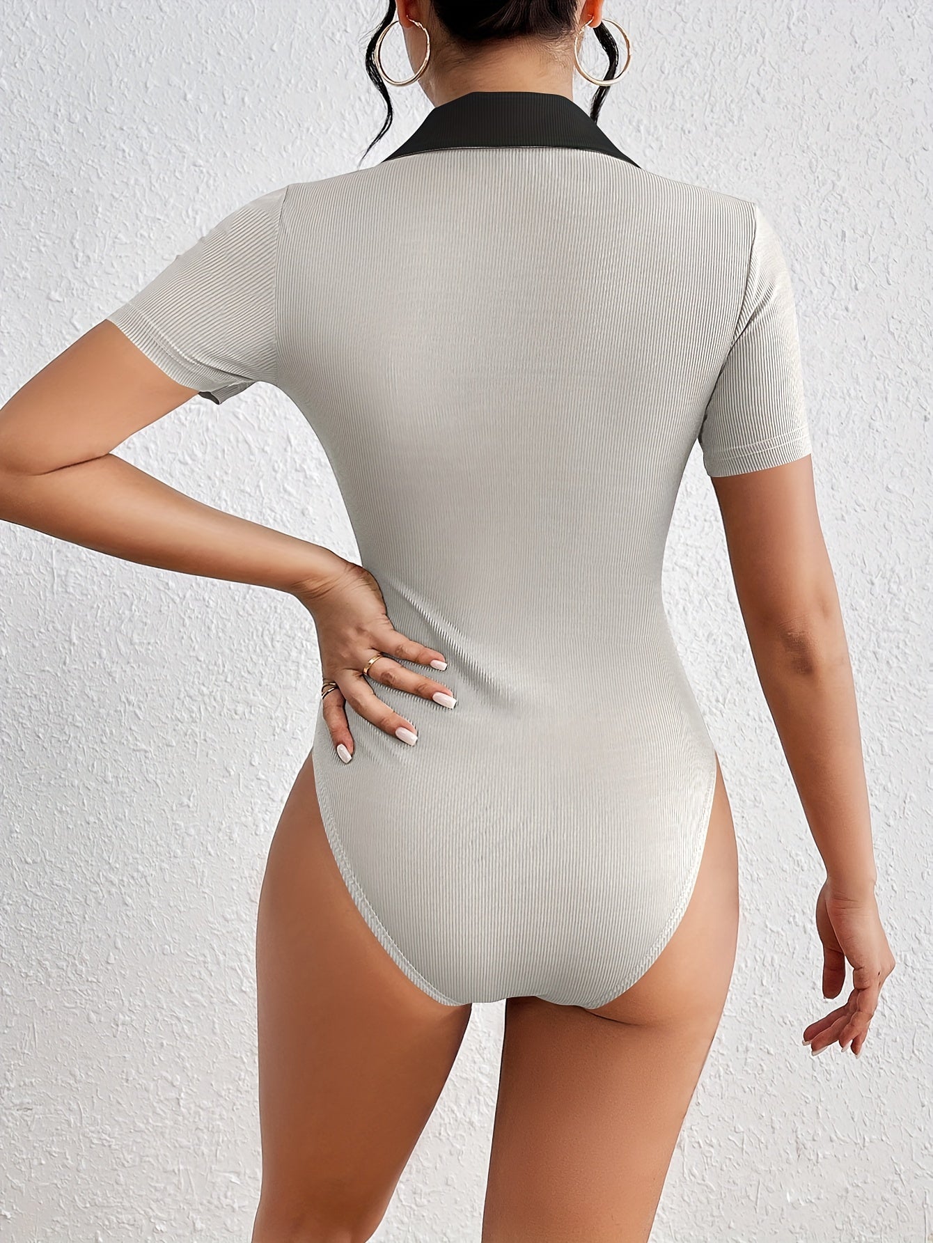 Zwarte Kleurblok Bodysuit - Esme