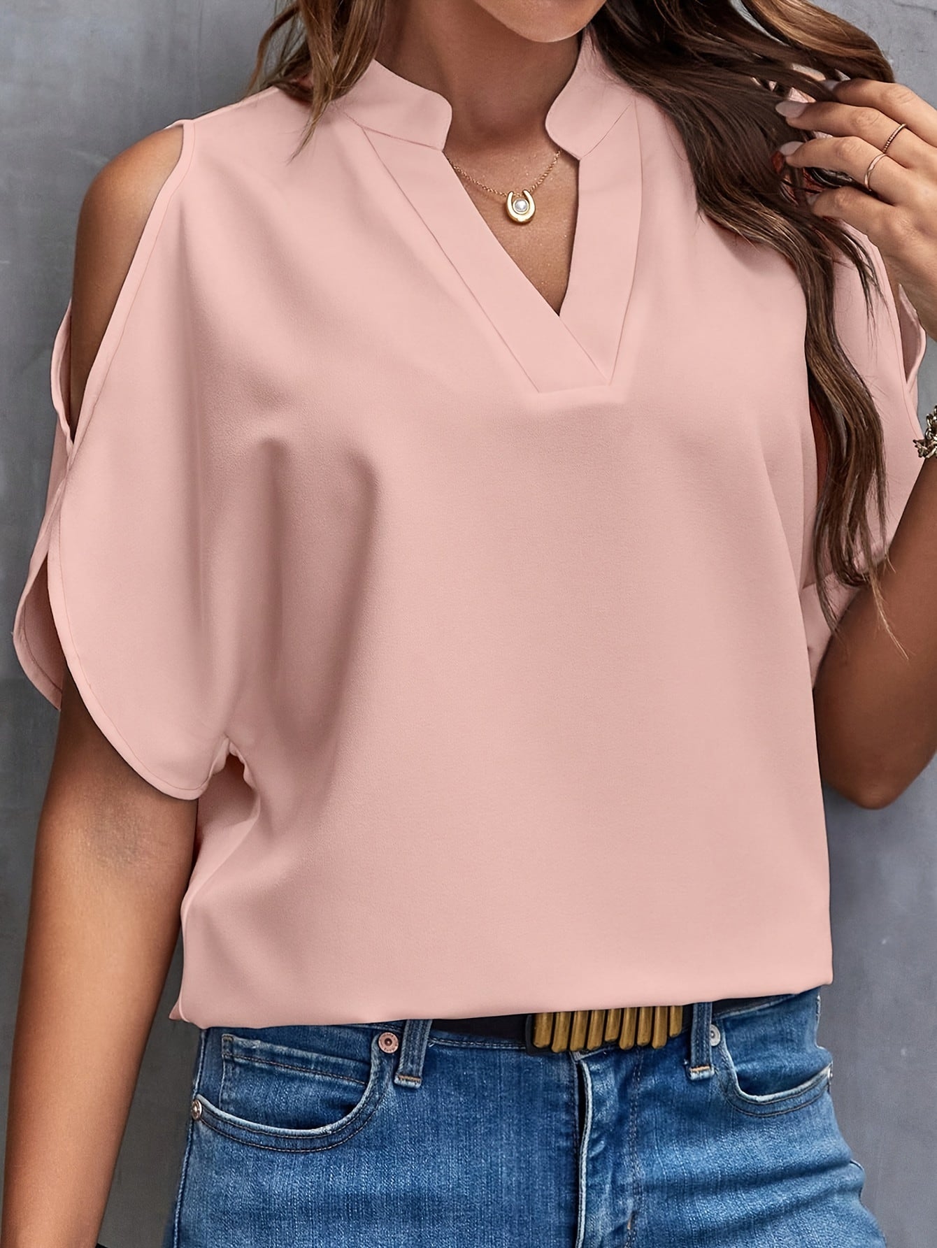 Roze Elegante Splitmouw Blouse - Mila