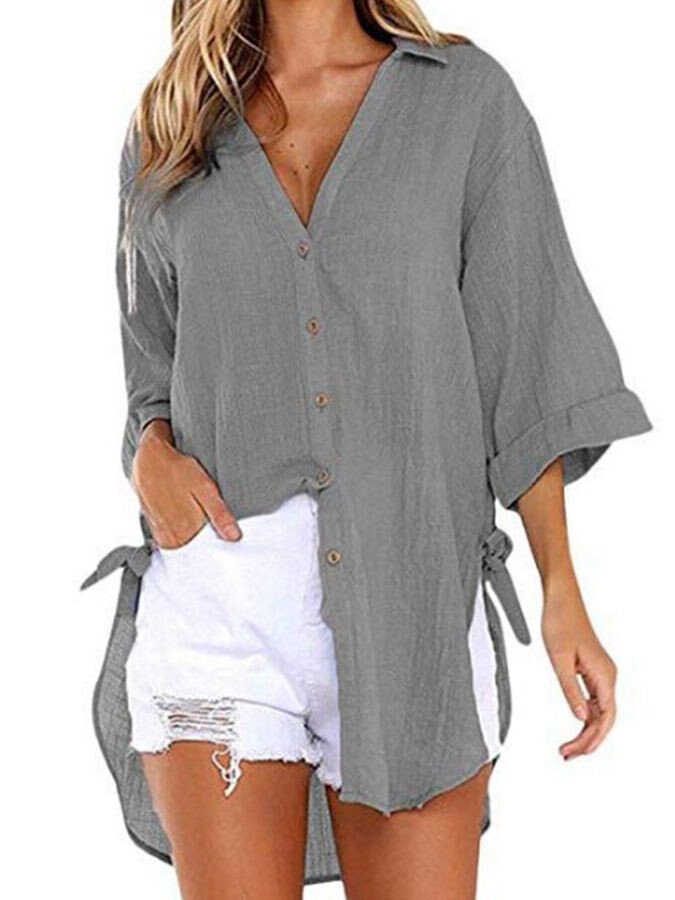 Chique Dames Casual Shirt - Katoenlinnen Mix met Unieke Snit