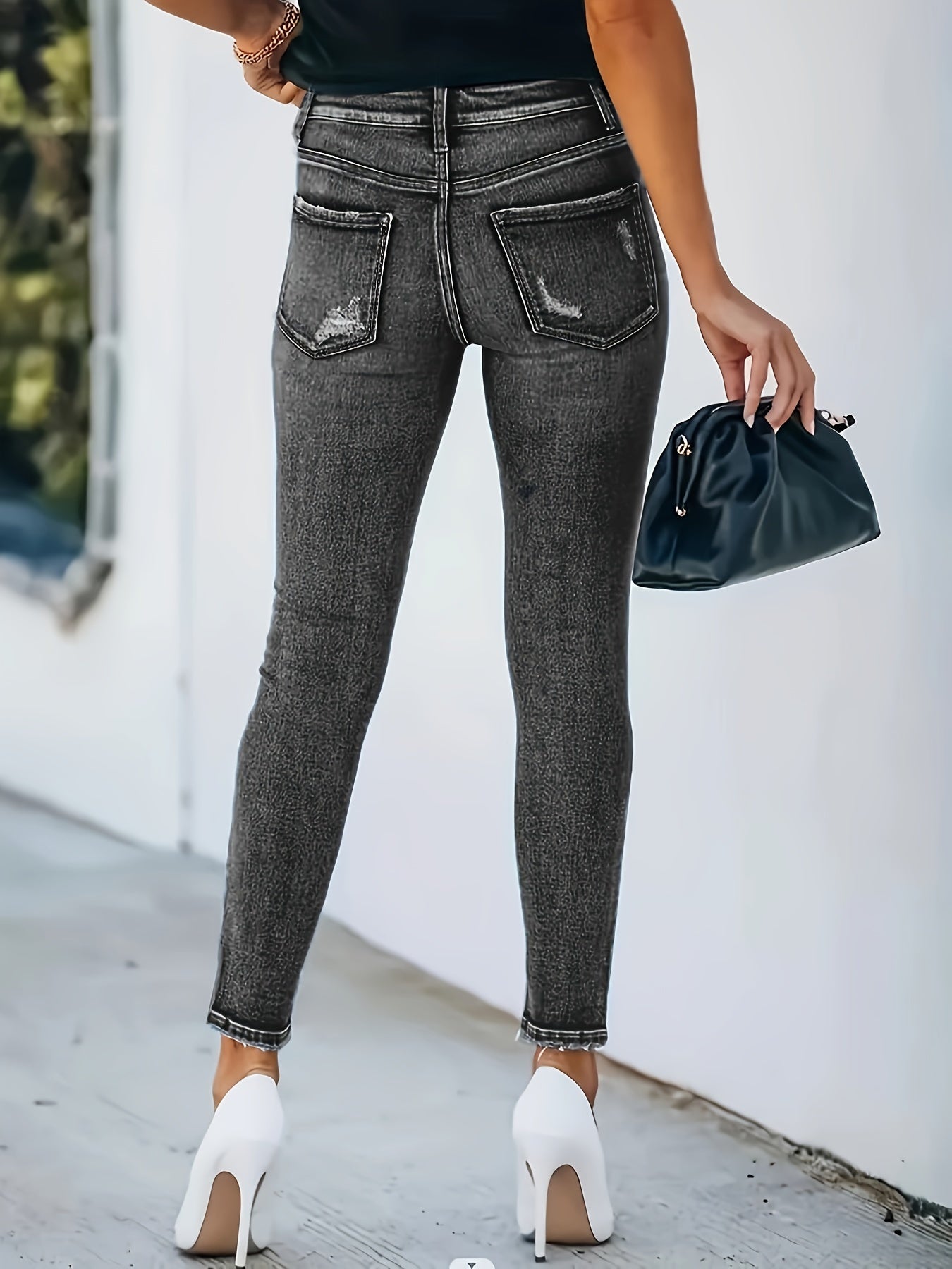 Middelblauwe Skinny Jeans met Gescheurde Details - Lara