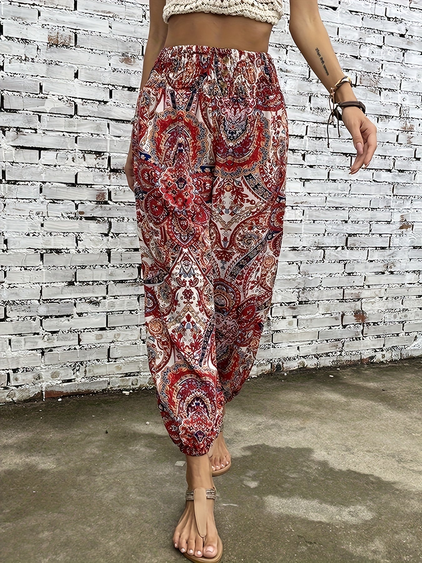 Bruine Boho Broek met Etnische Print - Sara