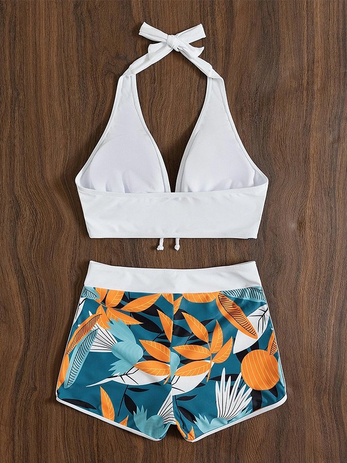 Lila - Witte Botanische Boxer Bikini