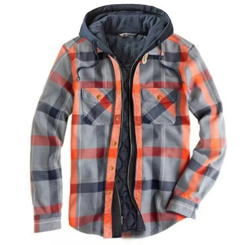 Gezellige Klassieker: Regular-Fit Hooded Flannel Jas - Perfect voor Herfst & Winter Comfort