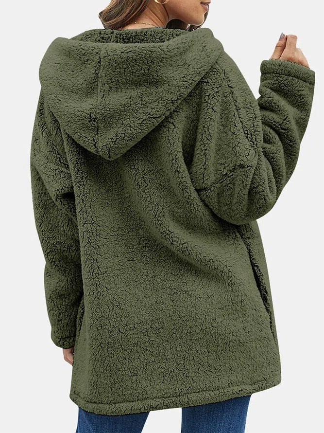 Gezellige Elegantie: Pluche Fleece Hooded Teddyjas voor Vrouwen - Perfect voor Herfst & Wintercomfort