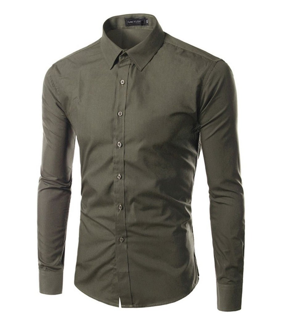 Strakke Militair Groene Shirt - Katoenmix met Lange Mouwen