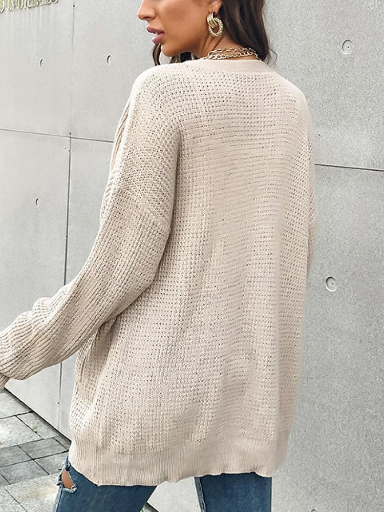 Gezellige Wafelweef Cardigan: Knoopsluiting, Vleermuismouwen