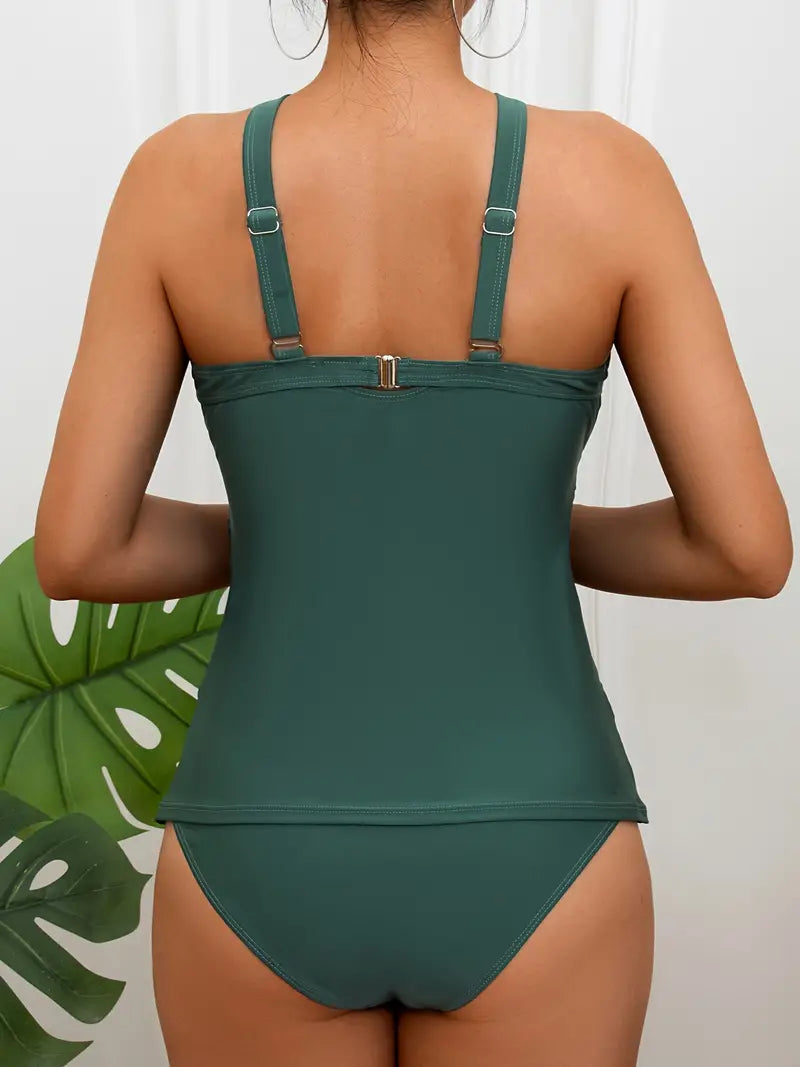 Amie - Groene Gekruiste Keyhole Tankini