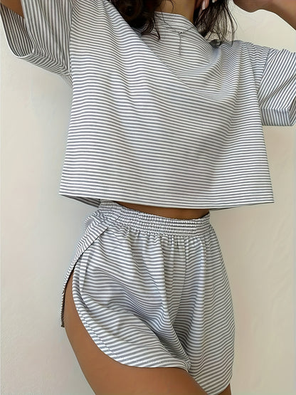 Grijze Gestreepte Casual Pyjama Set - Luna