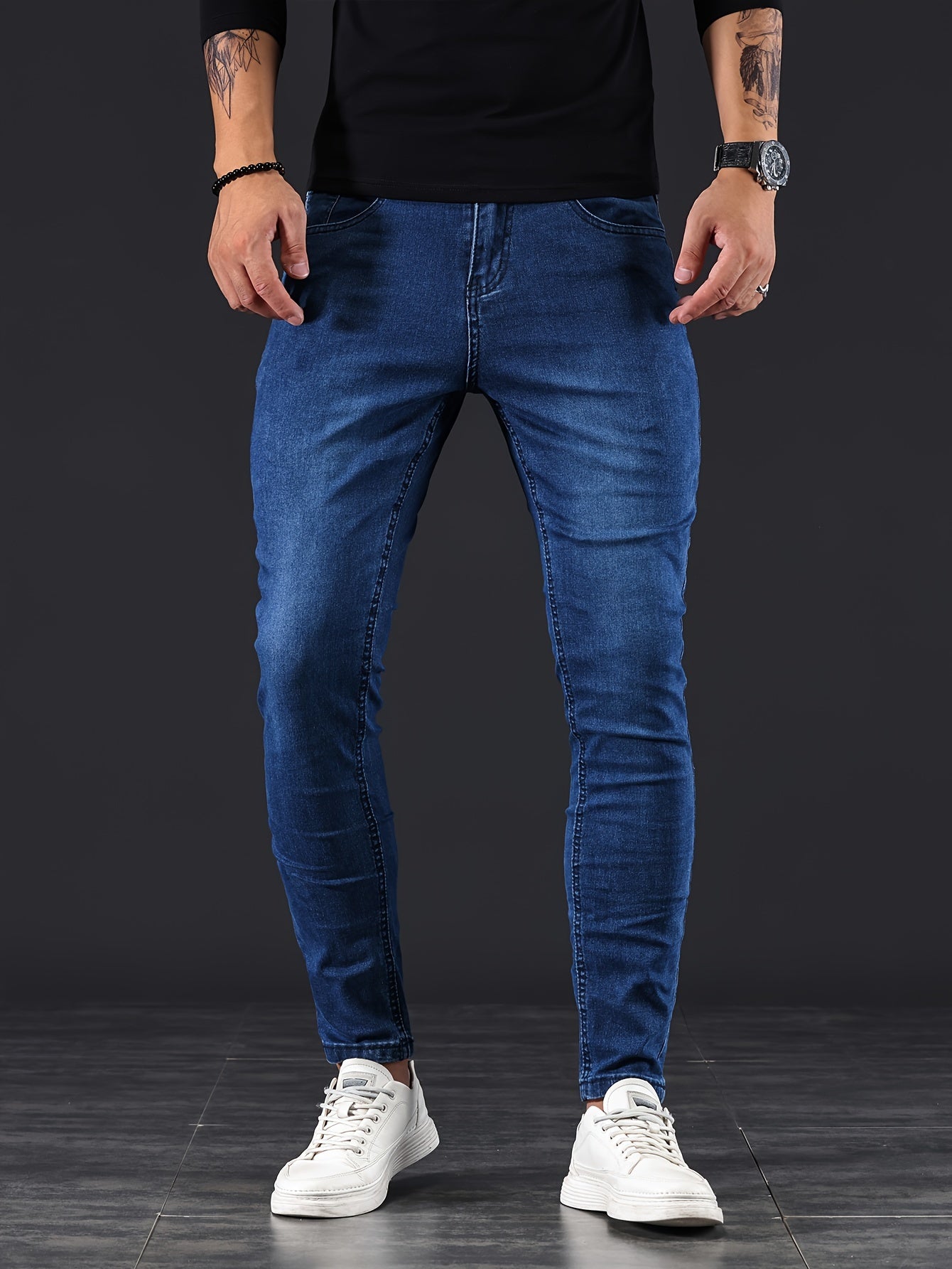 Slim Fit Gescheurde Jeans Blauw - Leo