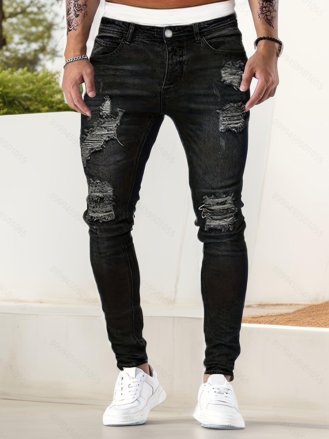 Slim Fit Gescheurde Jeans Lichtblauw - Alex