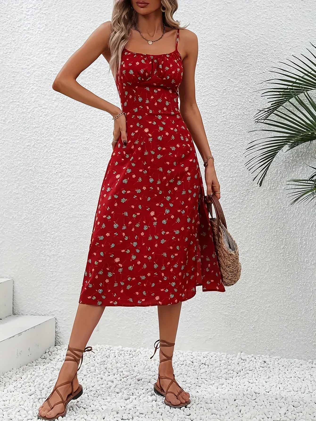 Rode Polkadot Jurk met Split - Mila