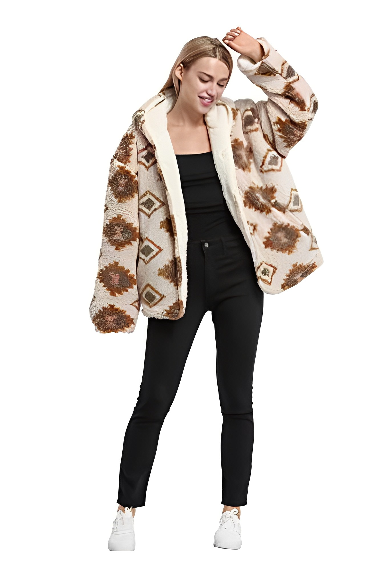 Chique Sherpa Bliss: Dames Fuzzy Hooded Jacket met Zakken