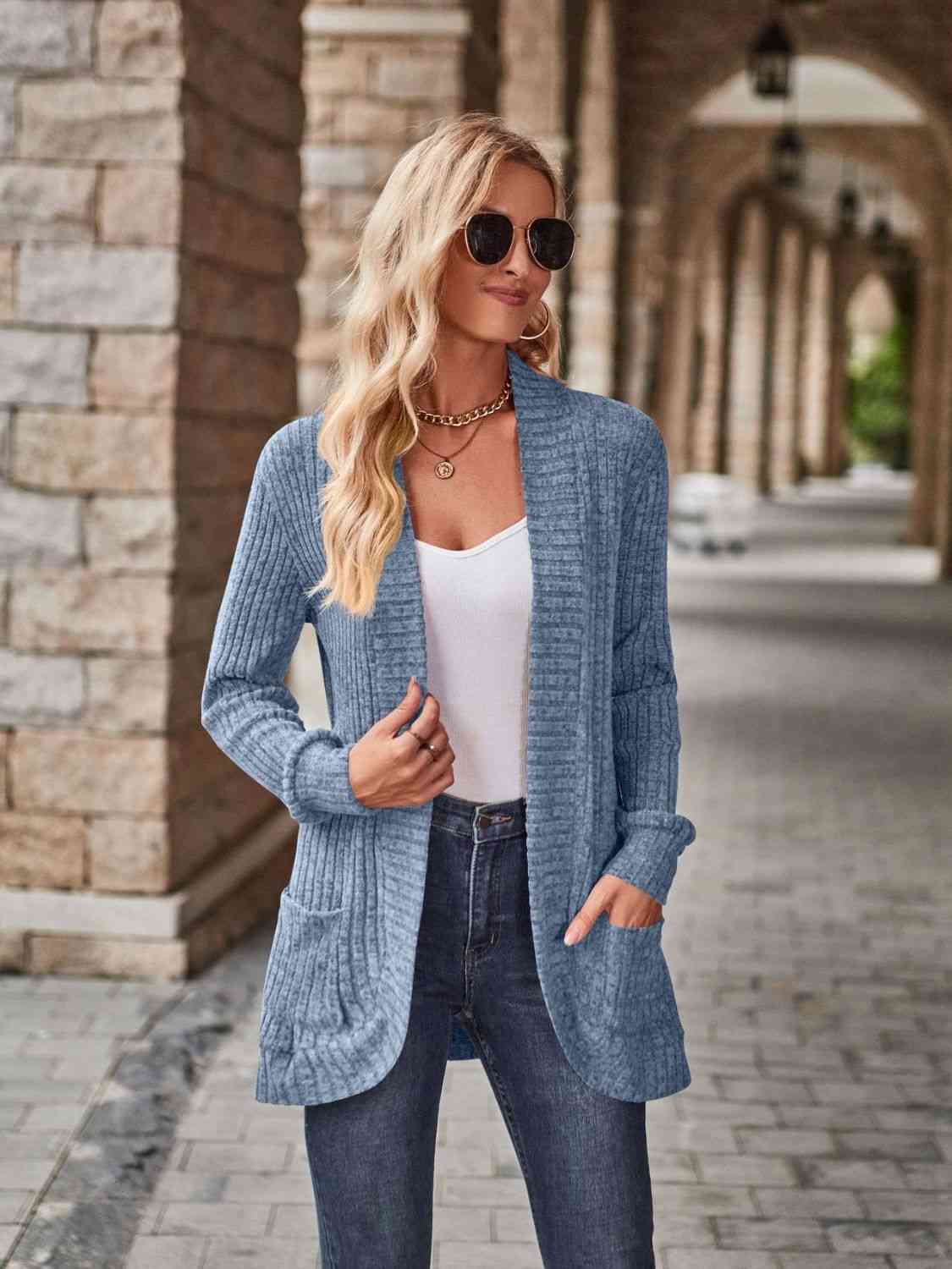 Comfort Stretch Open Front Cardigan met Zakken