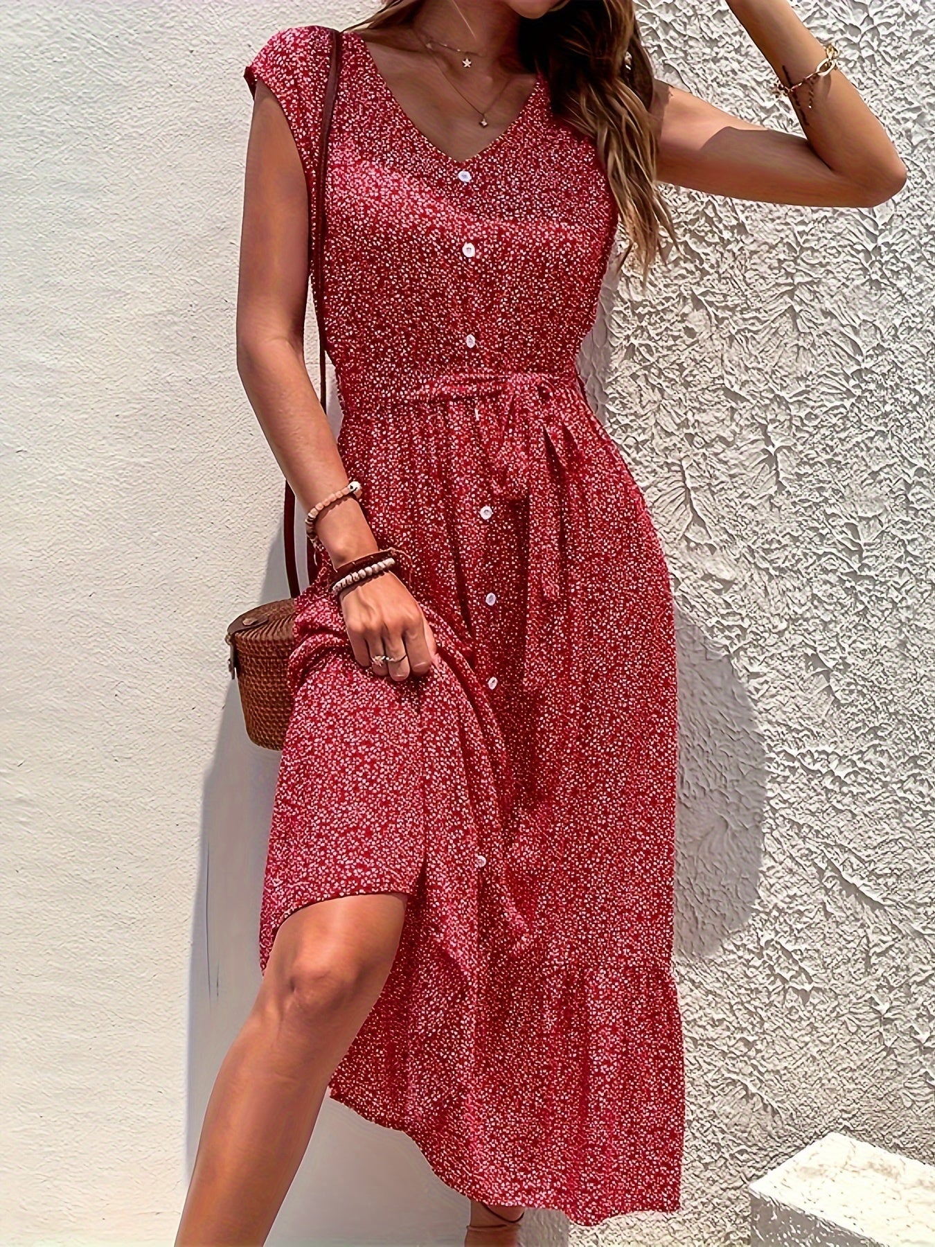 Charmante Boho Print Midi-jurk zonder Mouwen