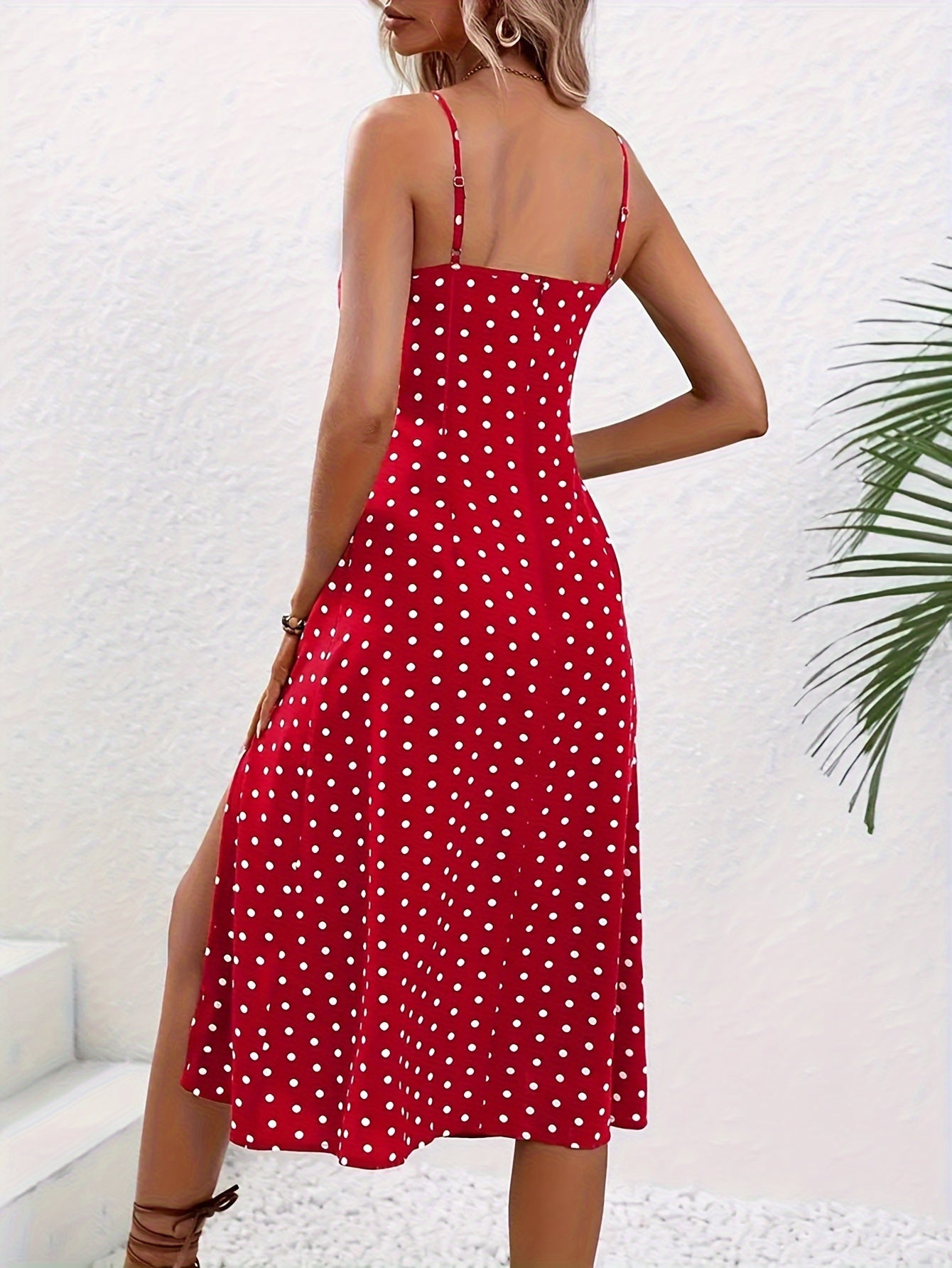 Rode Polkadot Jurk met Split - Mila