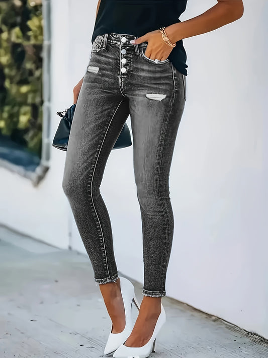 Middelblauwe Skinny Jeans met Gescheurde Details - Lara