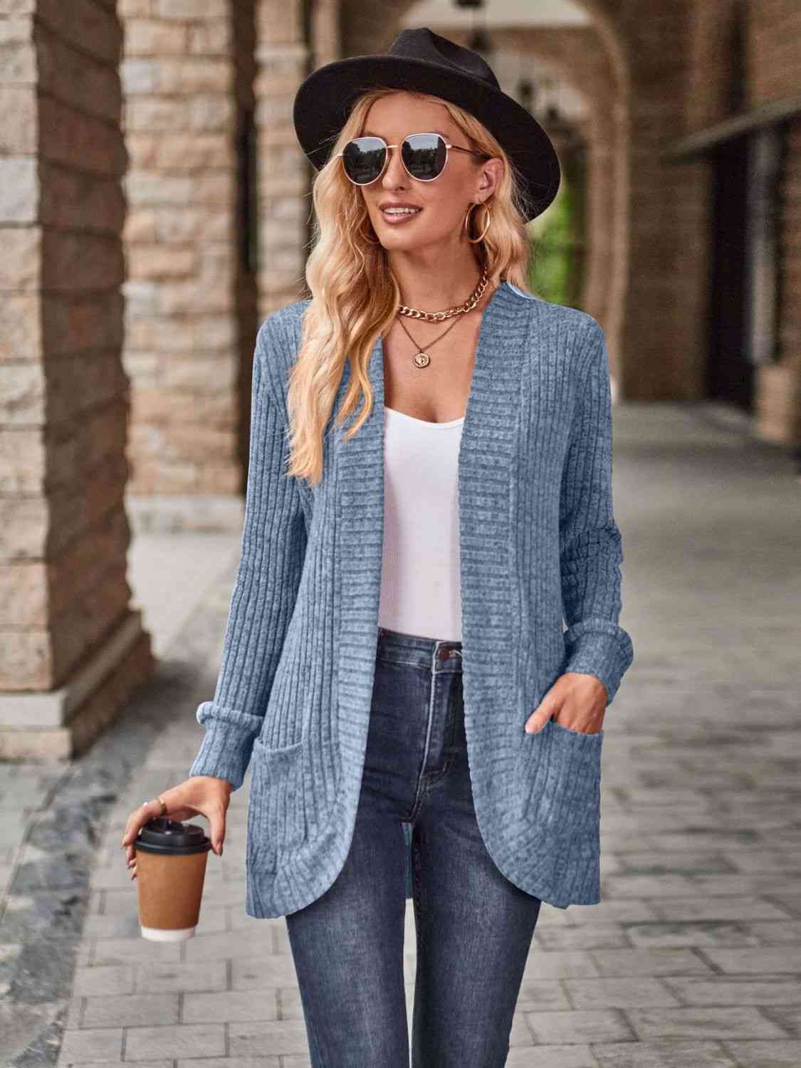 Comfort Stretch Open Front Cardigan met Zakken