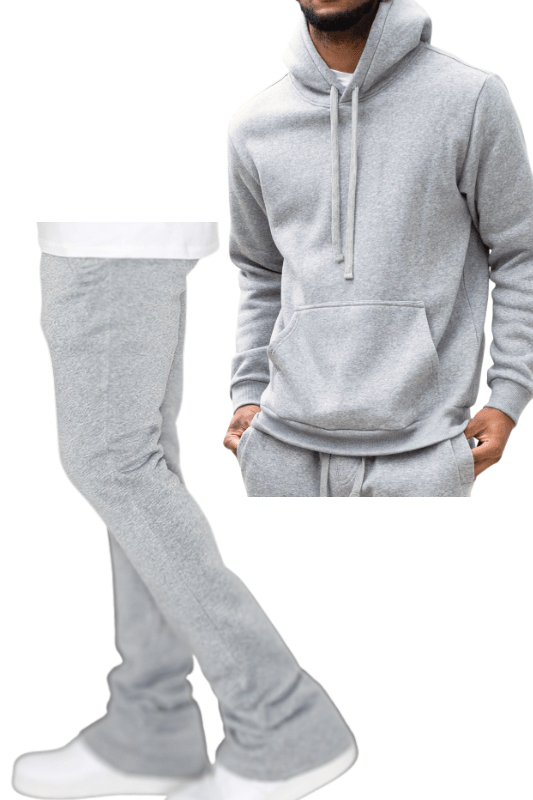 Stijlvolle Heren Fleece Set: Trendy Stacked Broek & Hoodie