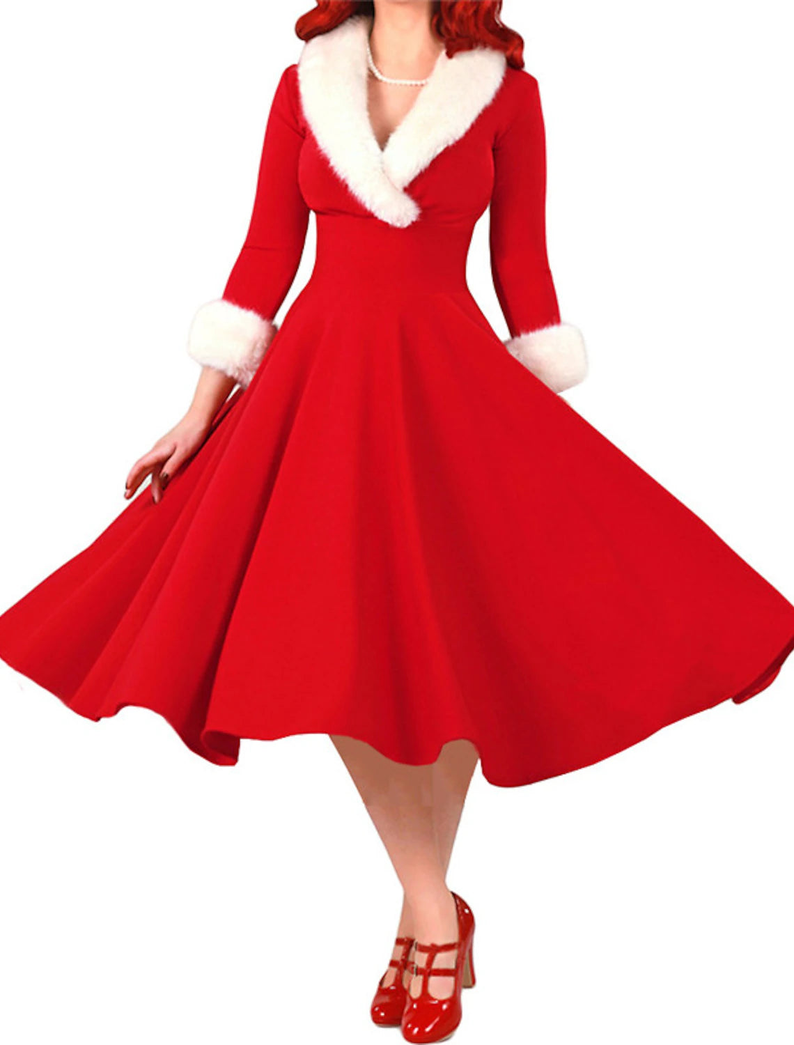 Elegante Winterpracht: Dames Vintage Midi Swing Jurk met Lange Mouwen – Perfect voor Herfst- & Kerstevenementen