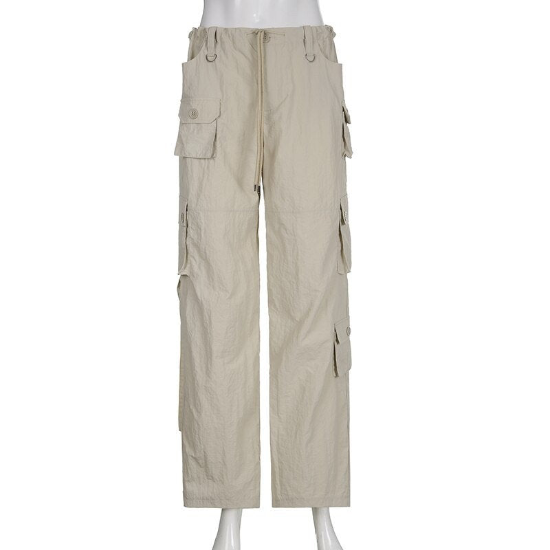 Chique Lage Taille Wijde Pijp Cargo Sweatpants