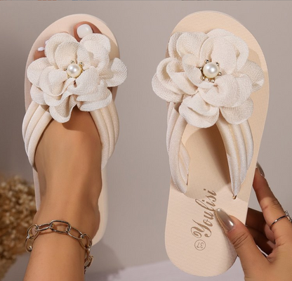 Beige Bloemen Flip Flops - Fleur