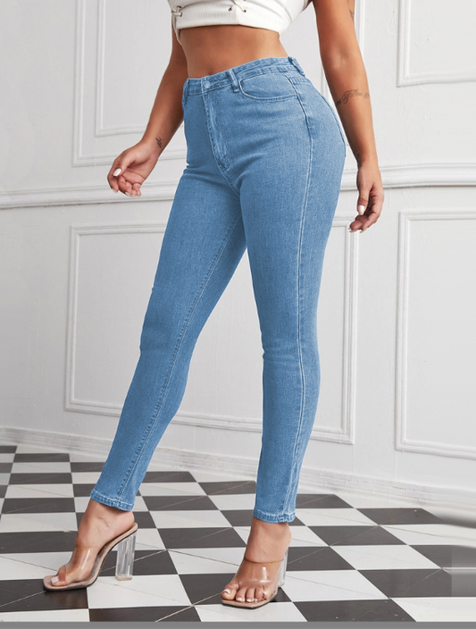 Donkerblauwe Skinny Jeans met Hoge Taille - Emma