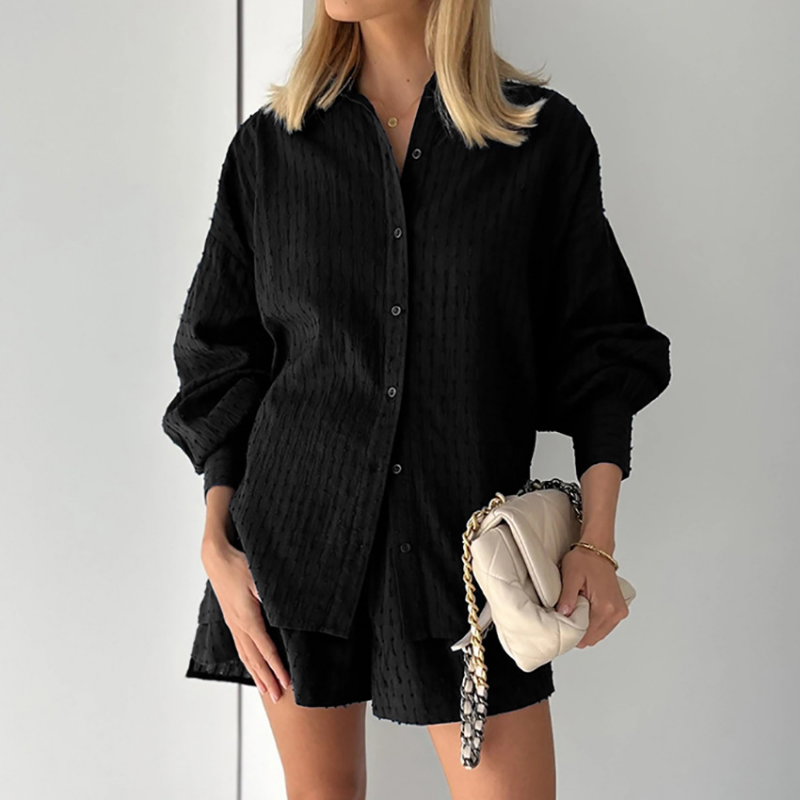 Chique Zomer Duo: Luxe Polyester Shirt & Shorts Set