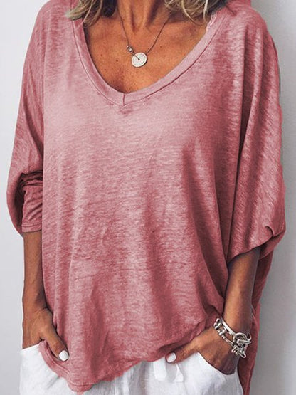 Lila - Roze Hartvormige Hals Dolman Mouw T-Shirt