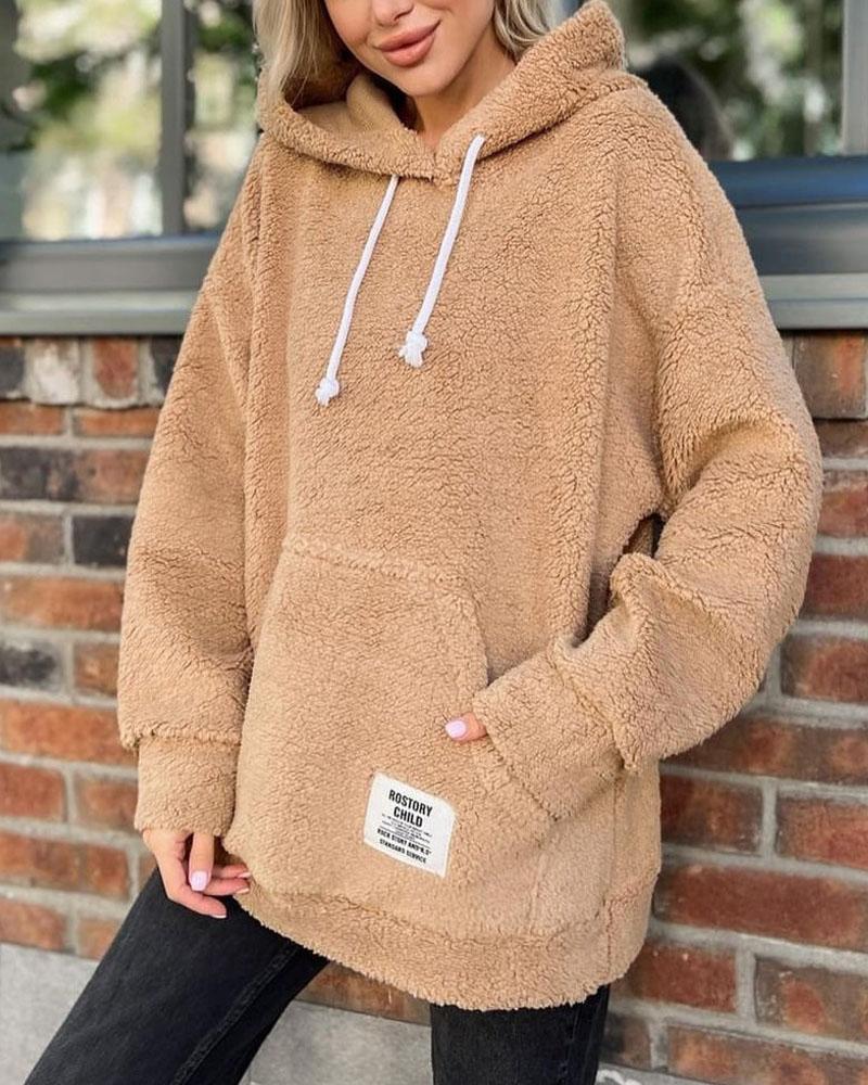 Loose Hooded Long-Sleeved Plush Top