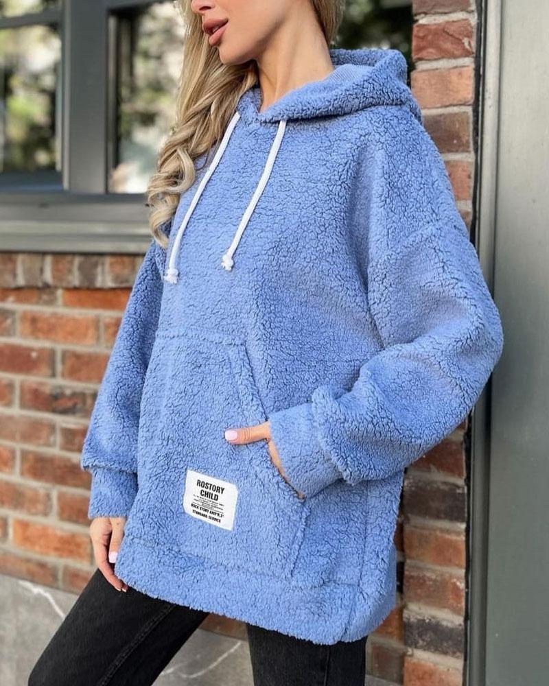 Loose Hooded Long-Sleeved Plush Top