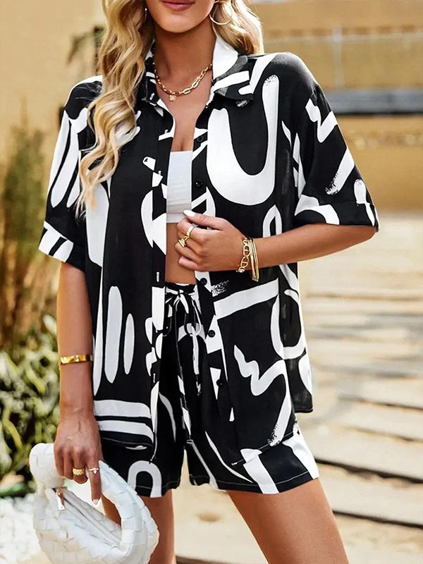 Sophie - Witte Casual Shirt & Shorts Set met Print