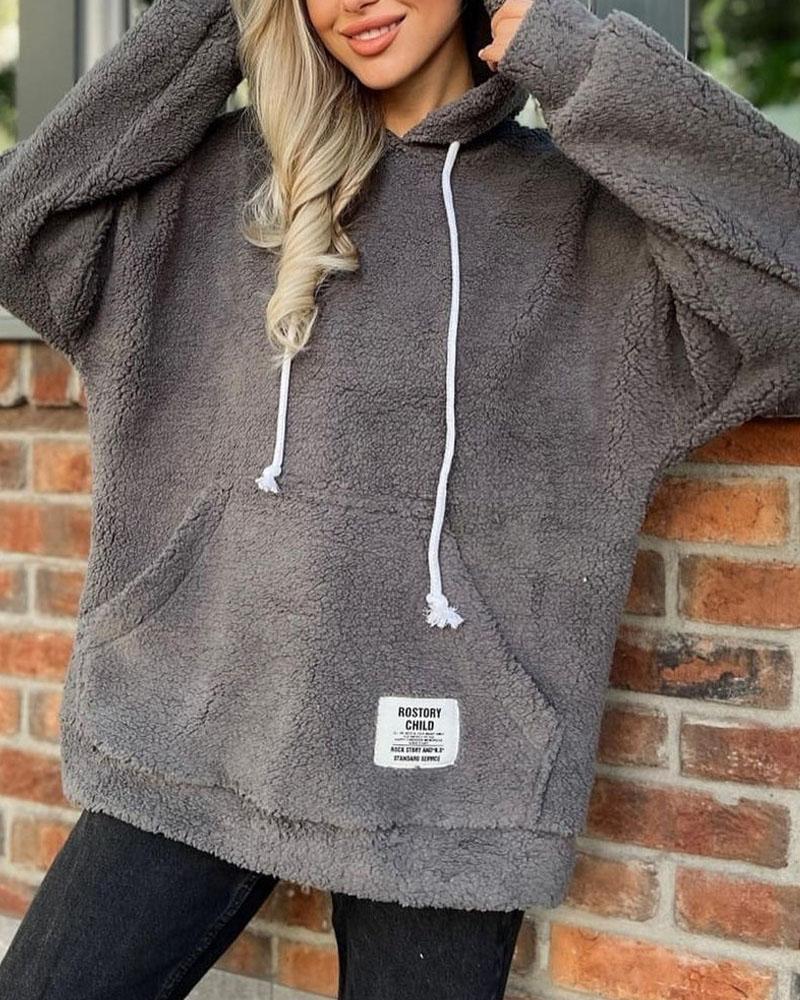 Loose Hooded Long-Sleeved Plush Top