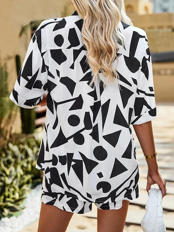 Sophie - Witte Casual Shirt & Shorts Set met Print