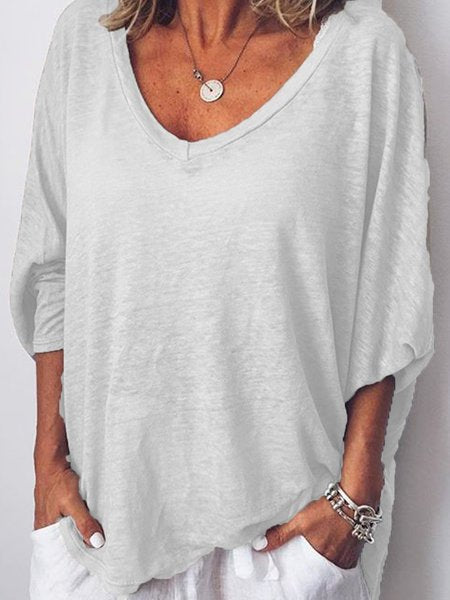 Lila - Roze Hartvormige Hals Dolman Mouw T-Shirt