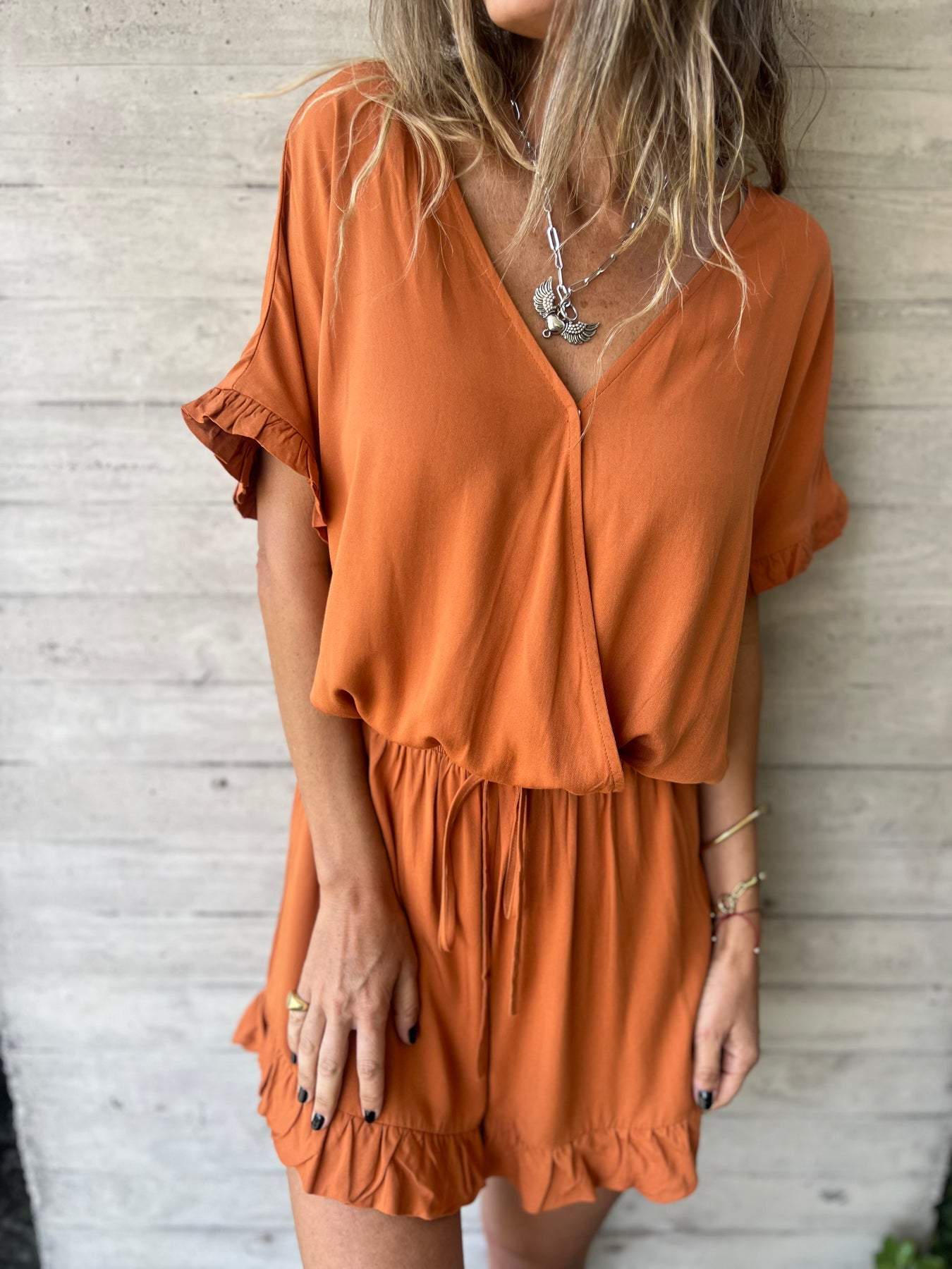 Oranje Casual V-hals Jumpsuit - Emma