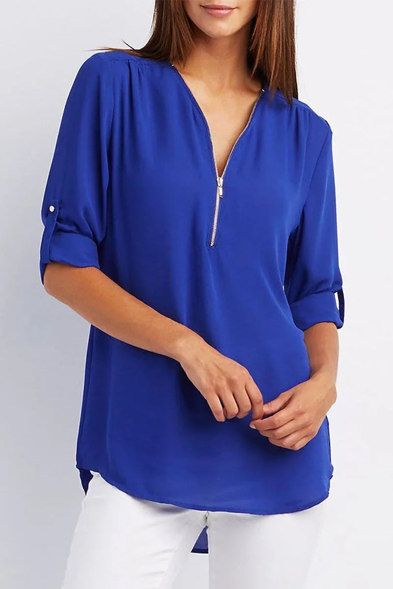 Chique V-Hals Blouse met Korte Mouwen