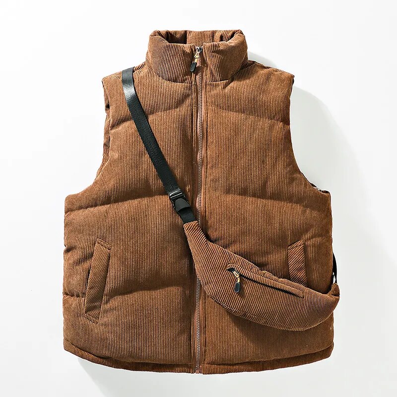 Gezellig Chic: Gewatteerd Corduroy Puffervest Met Tas