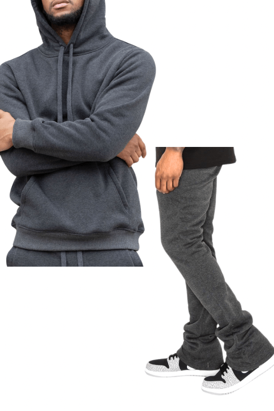 Stijlvolle Heren Fleece Set: Trendy Stacked Broek & Hoodie