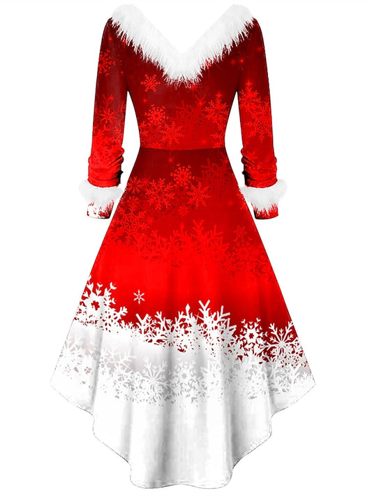 Festieve Flair Santa Claus Midi: Elegante V-Hals Winter Feestjurk