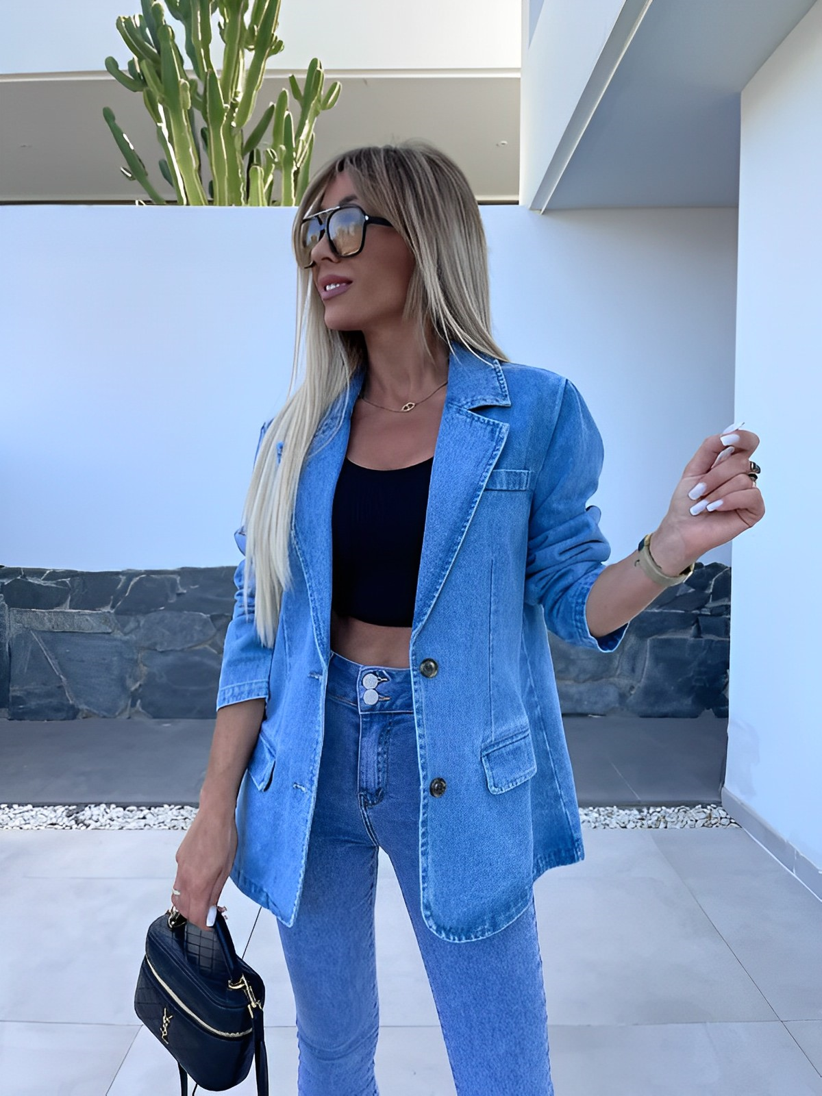 Chique Vintage Blauwe Denim Jacket – Tijdloze Stijl & Comfort