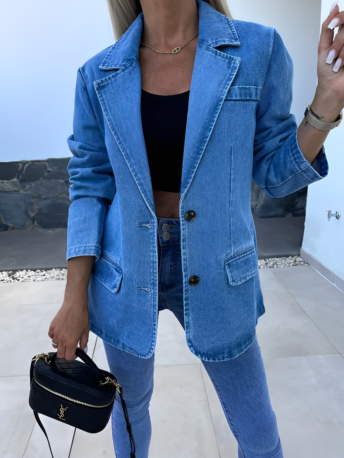 Chique Vintage Blauwe Denim Jacket – Tijdloze Stijl & Comfort