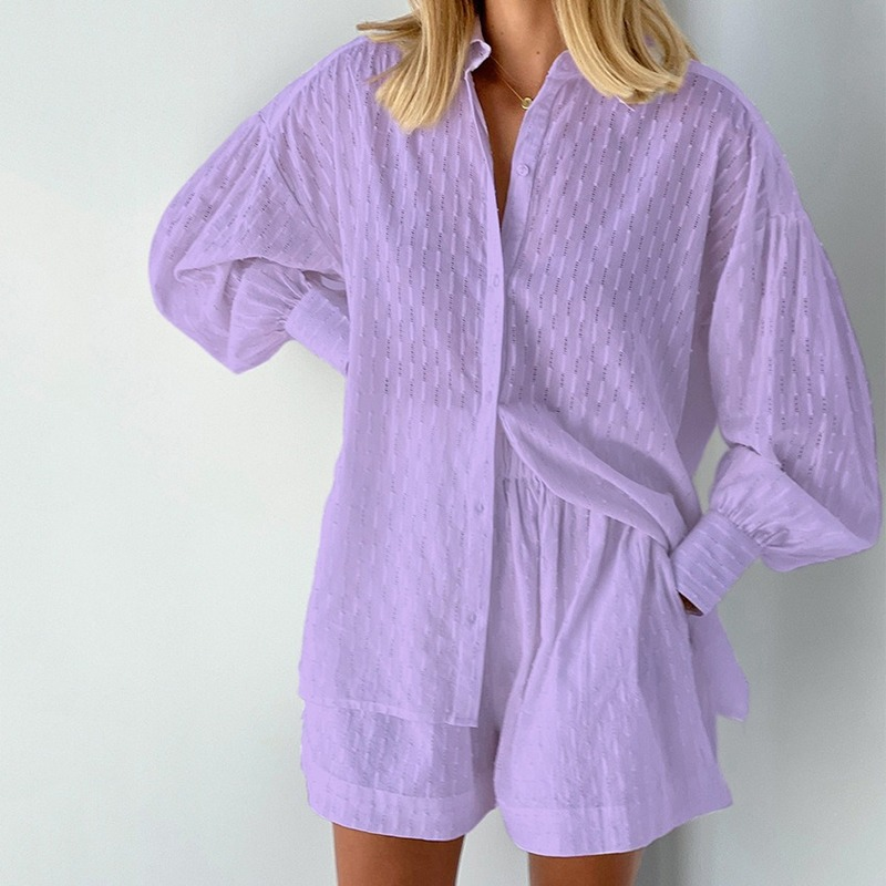 Chique Zomer Duo: Luxe Polyester Shirt & Shorts Set