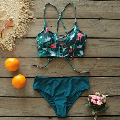 Zara - Groene Plus Size Bikini met Veterdetails en Print