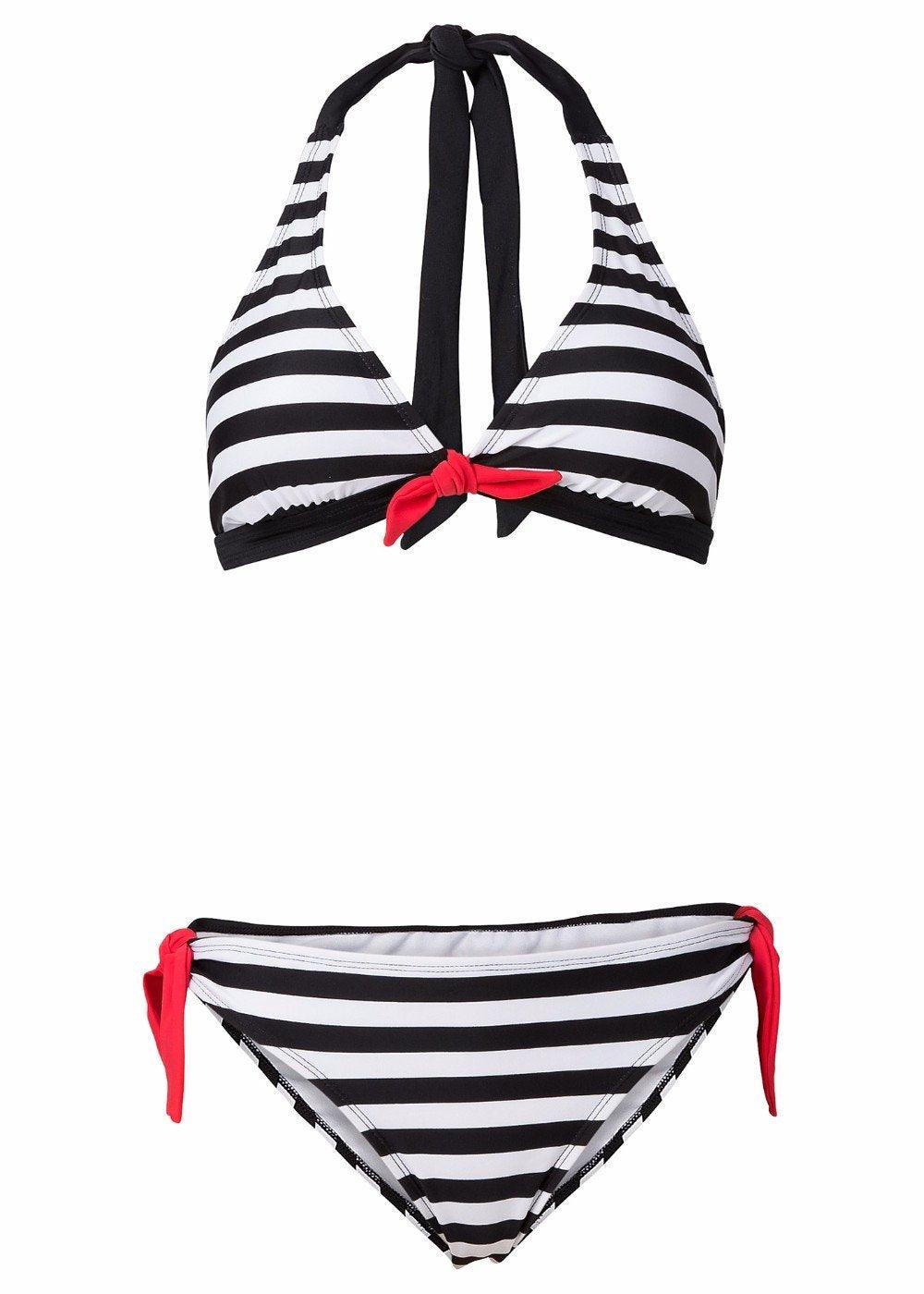 Bianca - Zwart Geruite Halter Bikini met Braziliaanse Snit