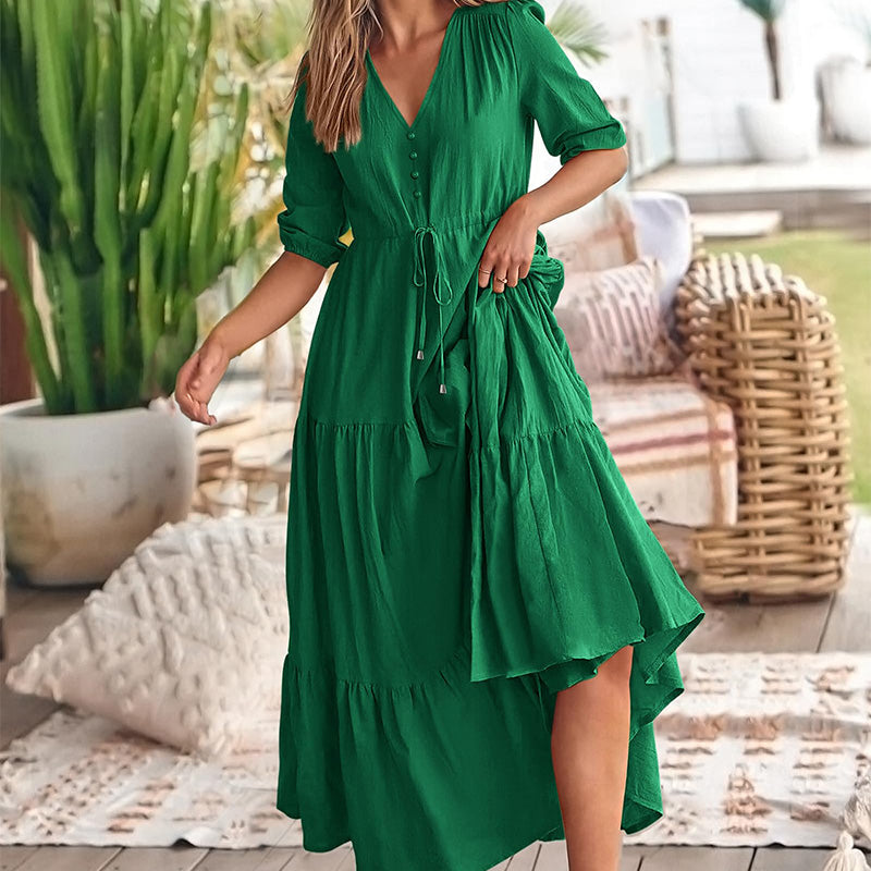 Charmante Boho Maxi-Jurk met V-Hals