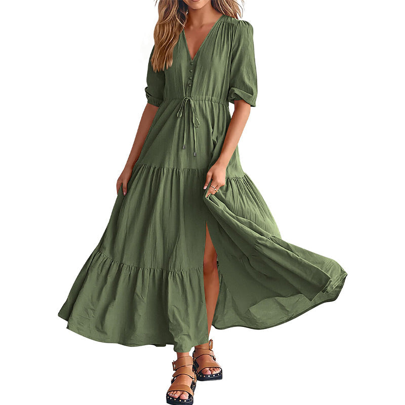 Charmante Boho Maxi-Jurk met V-Hals