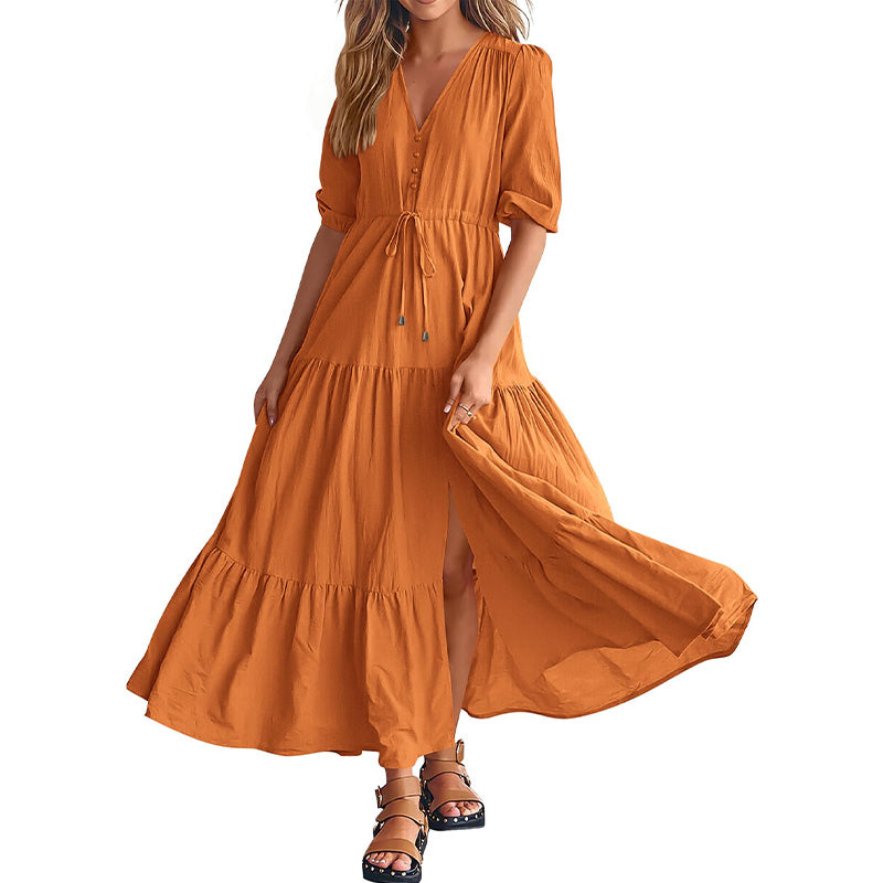 Charmante Boho Maxi-Jurk met V-Hals